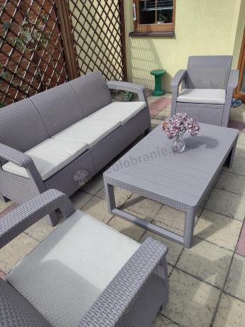 Komplet na taras z regulowanym stolikiem Corfu Set Lyon Max Cappuccino