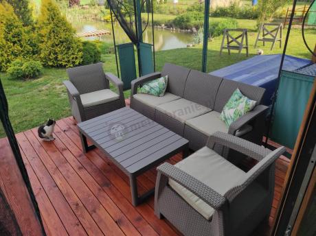 Komplet na taras z regulowanym stolikiem Corfu Set Lyon Max Cappuccino