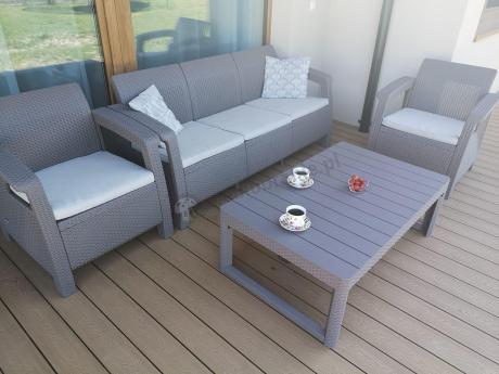 Komplet na taras z regulowanym stolikiem Corfu Set Lyon Max Cappuccino