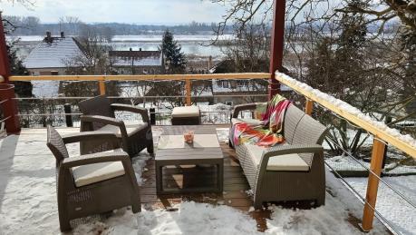 Komplet na taras z regulowanym stolikiem Corfu Set Lyon Max Cappuccino