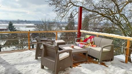 Komplet na taras z regulowanym stolikiem Corfu Set Lyon Max Cappuccino