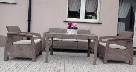 Komplet na taras z regulowanym stolikiem Corfu Set Lyon Max Cappuccino