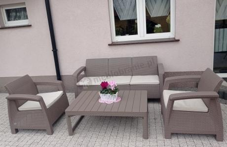 Komplet na taras z regulowanym stolikiem Corfu Set Lyon Max Cappuccino