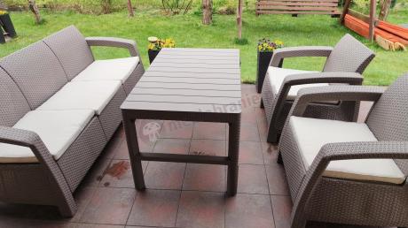 Komplet na taras z regulowanym stolikiem Corfu Set Lyon Max Cappuccino