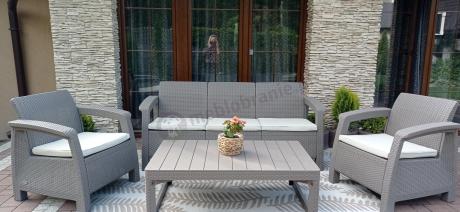 Komplet na taras z regulowanym stolikiem Corfu Set Lyon Max Cappuccino