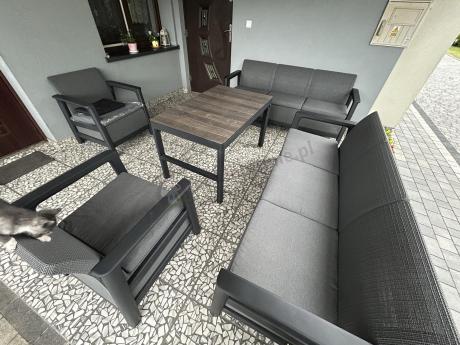 Komplet ogrodowy dla 8 os. Scali Grande grafit stół podnoszony z blatem w kolorze orzech