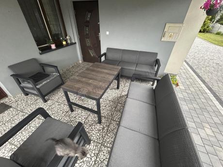 Komplet ogrodowy dla 8 os. Scali Grande grafit stół podnoszony z blatem w kolorze orzech
