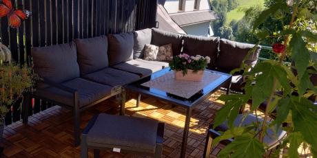 Komplet ogrodowy metalowy z narożnikiem, fotelem i pufami - Sodor Corner XL - Dark Grey