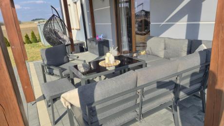 Komplet ogrodowy metalowy z narożnikiem, fotelem i pufami - Sodor Corner XL - Dark Grey