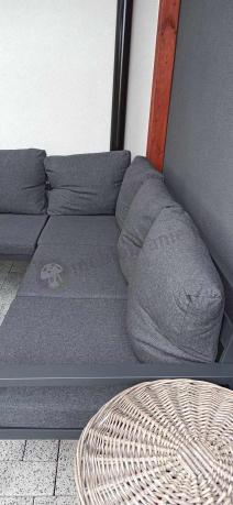 Komplet ogrodowy metalowy z narożnikiem, fotelem i pufami - Sodor Corner XL - Dark Grey