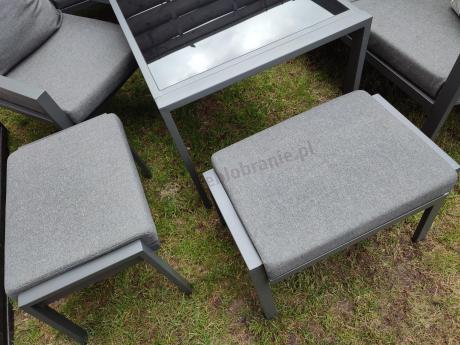 Komplet ogrodowy metalowy z narożnikiem, fotelem i pufami - Sodor Corner XL - Dark Grey