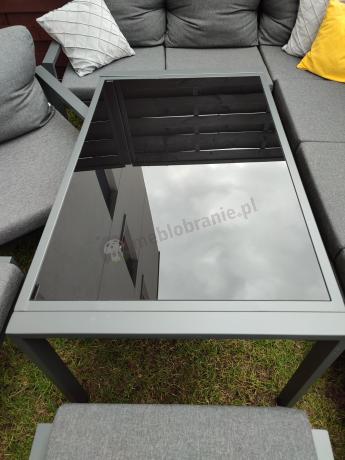 Komplet ogrodowy metalowy z narożnikiem, fotelem i pufami - Sodor Corner XL - Dark Grey