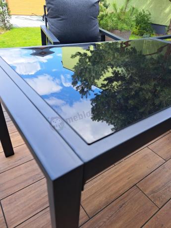 Komplet ogrodowy metalowy z narożnikiem, fotelem i pufami - Sodor Corner XL - Dark Grey