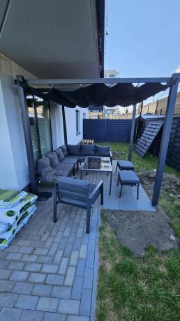 Komplet ogrodowy metalowy z narożnikiem, fotelem i pufami - Sodor Corner XL - Dark Grey