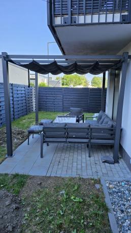 Komplet ogrodowy metalowy z narożnikiem, fotelem i pufami - Sodor Corner XL - Dark Grey