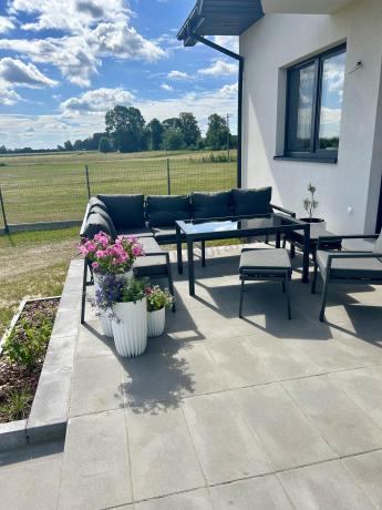 Komplet ogrodowy metalowy z narożnikiem, fotelem i pufami - Sodor Corner XL - Dark Grey