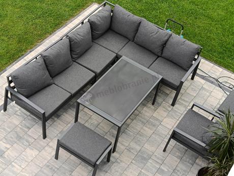 Komplet ogrodowy metalowy z narożnikiem, fotelem i pufami - Sodor Corner XL - Dark Grey