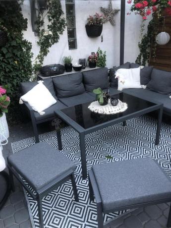 Komplet ogrodowy metalowy z narożnikiem, fotelem i pufami - Sodor Corner XL - Dark Grey