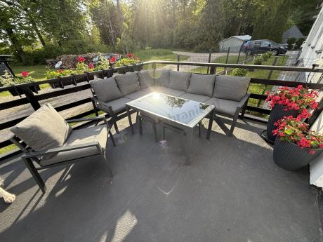 Komplet ogrodowy metalowy z narożnikiem, fotelem i pufami - Sodor Corner XL - Dark Grey