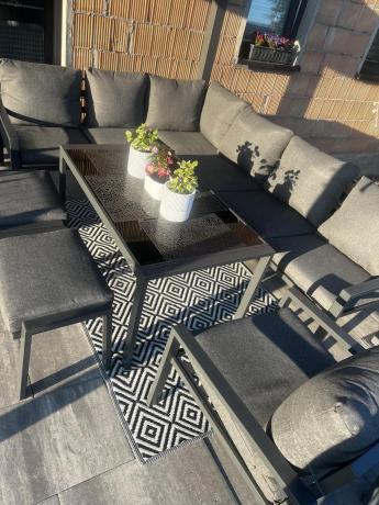 Komplet ogrodowy metalowy z narożnikiem, fotelem i pufami - Sodor Corner XL - Dark Grey
