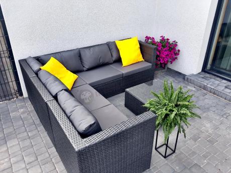 Komplet ogrodowy z technorattanu FARLITO IX CORNER Anthracite & Ice Grey