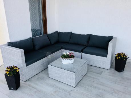 Komplet ogrodowy z technorattanu FARLITO IX CORNER Ashen & Ice Grey