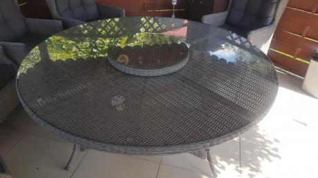 Komplet okrągły stół obiadowy 180cm + 8 foteli technorattan Laritto - Grey