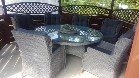 Komplet okrągły stół obiadowy 180cm + 8 foteli technorattan Laritto - Grey