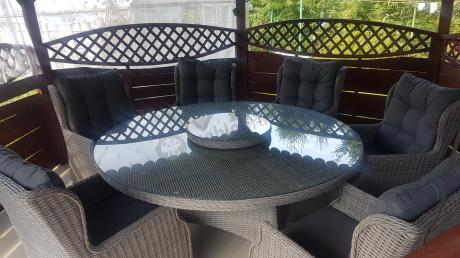 Komplet okrągły stół obiadowy 180cm + 8 foteli technorattan Laritto - Grey