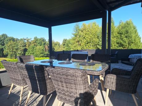 Komplet stół 220cm i krzesła na taras technorattan Tonitto Dining 8+1 - Antracyt