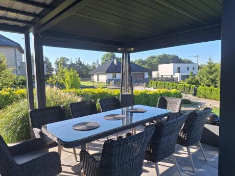 Komplet stół 220cm i krzesła na taras technorattan Tonitto Dining 8+1 - Antracyt