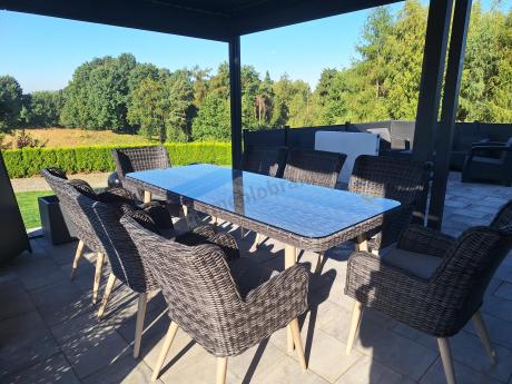 Komplet stół 220cm i krzesła na taras technorattan Tonitto Dining 8+1 - Antracyt