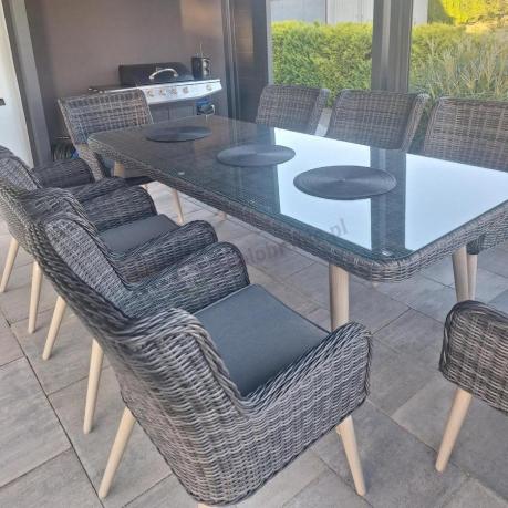 Komplet stół 220cm i krzesła na taras technorattan Tonitto Dining 8+1 - Antracyt
