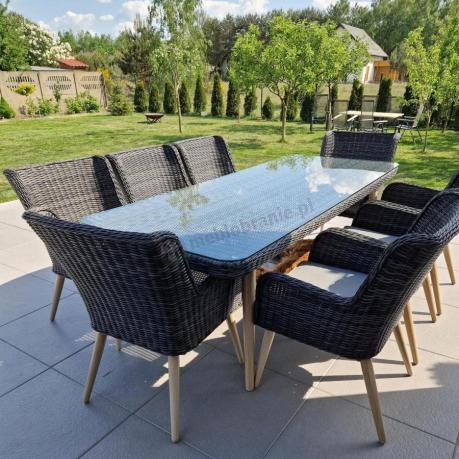 Komplet stół 220cm i krzesła na taras technorattan Tonitto Dining 8+1 - Antracyt