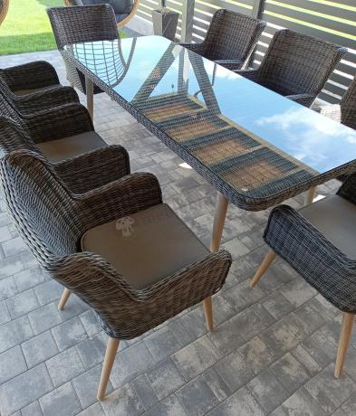 Komplet stół 220cm i krzesła na taras technorattan Tonitto Dining 8+1 - Antracyt