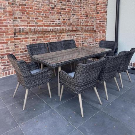 Komplet stół 220cm i krzesła na taras technorattan Tonitto Dining 8+1 - Antracyt