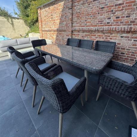 Komplet stół 220cm i krzesła na taras technorattan Tonitto Dining 8+1 - Antracyt