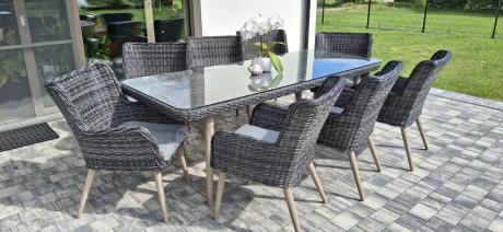 Komplet stół 220cm i krzesła na taras technorattan Tonitto Dining 8+1 - Antracyt