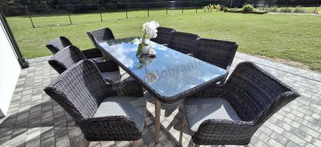 Komplet stół 220cm i krzesła na taras technorattan Tonitto Dining 8+1 - Antracyt