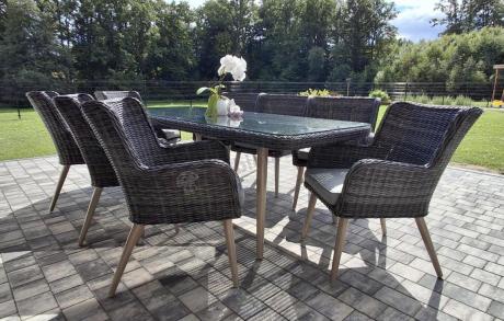 Komplet stół 220cm i krzesła na taras technorattan Tonitto Dining 8+1 - Antracyt