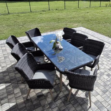 Komplet stół 220cm i krzesła na taras technorattan Tonitto Dining 8+1 - Antracyt