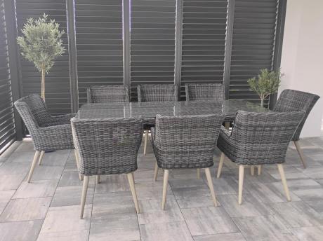 Komplet stół 220cm i krzesła na taras technorattan Tonitto Dining 8+1 - Antracyt