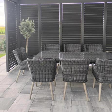 Komplet stół 220cm i krzesła na taras technorattan Tonitto Dining 8+1 - Antracyt