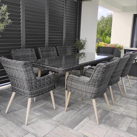 Komplet stół 220cm i krzesła na taras technorattan Tonitto Dining 8+1 - Antracyt
