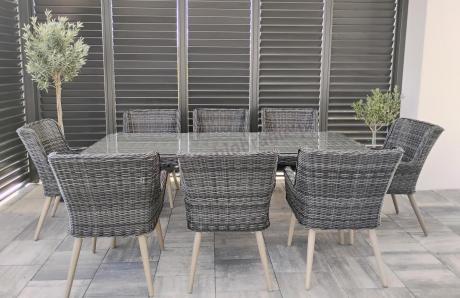 Komplet stół 220cm i krzesła na taras technorattan Tonitto Dining 8+1 - Antracyt