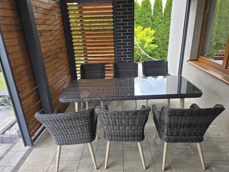 Komplet stół 220cm i krzesła na taras technorattan Tonitto Dining 8+1 - Antracyt