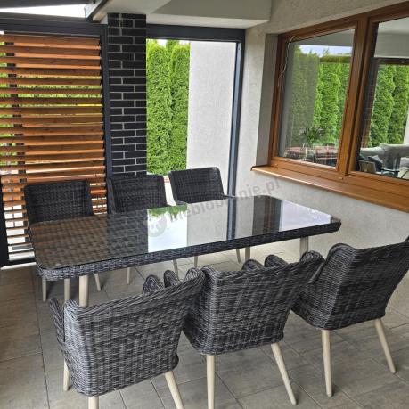 Komplet stół 220cm i krzesła na taras technorattan Tonitto Dining 8+1 - Antracyt