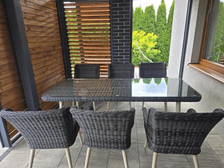 Komplet stół 220cm i krzesła na taras technorattan Tonitto Dining 8+1 - Antracyt