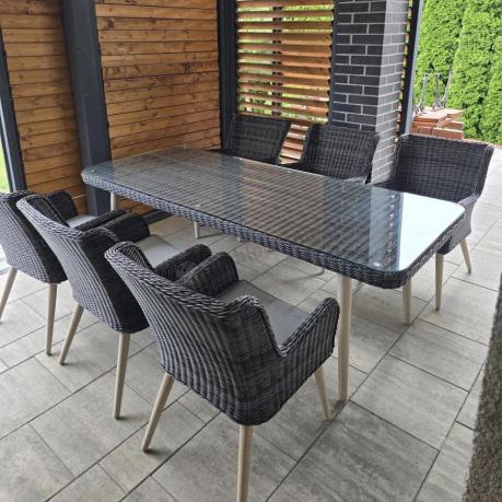 Komplet stół 220cm i krzesła na taras technorattan Tonitto Dining 8+1 - Antracyt
