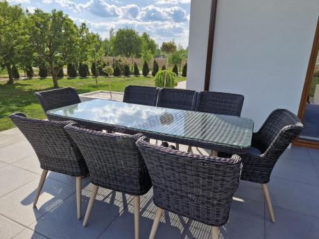 Komplet stół 220cm i krzesła na taras technorattan Tonitto Dining 8+1 - Antracyt